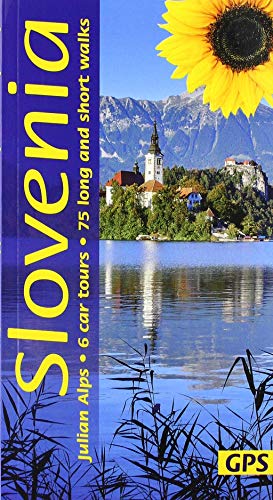 Book cover depicting Lake Bled, Slovenia, with mountains and a sunflower.