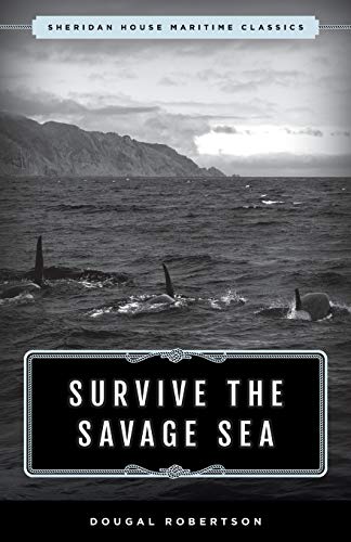 Book cover: stormy sea with whales, title "Survive the Savage Sea".