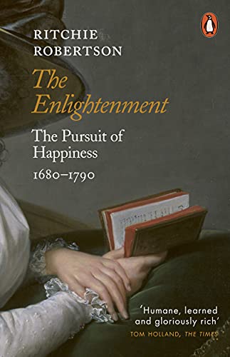 Book cover for The Enlightenment by Ritchie Robertson showing a person holding a book.