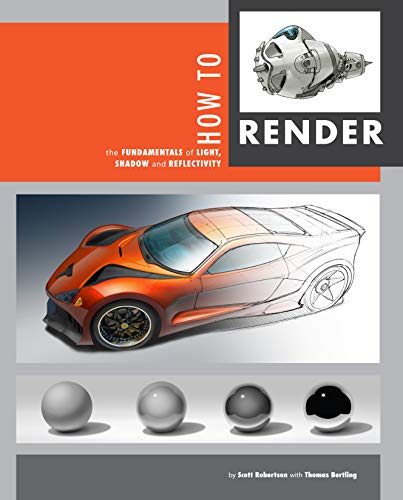 Book cover with sketches of cars, robots, and spheres demonstrating light and shadow.