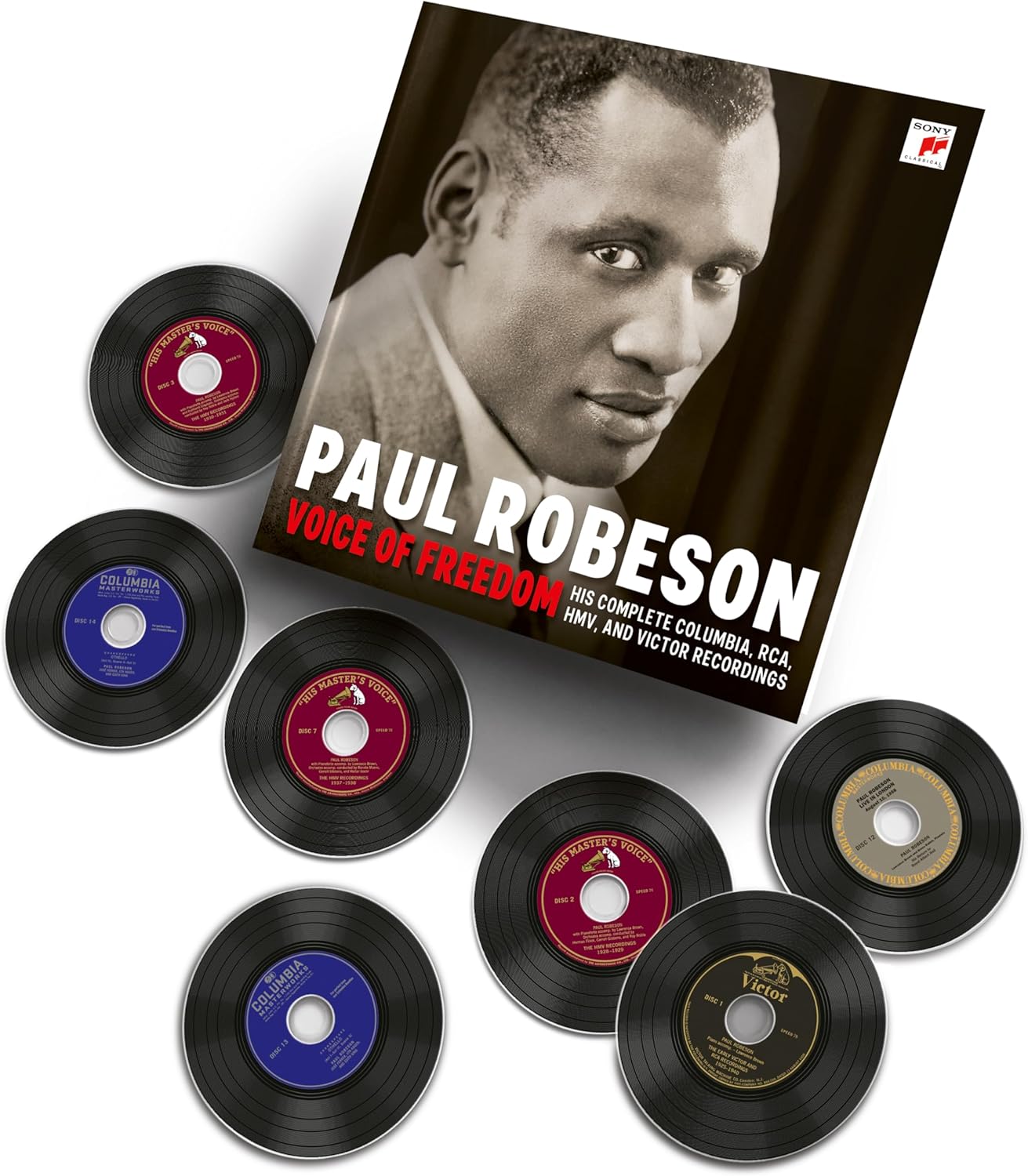 Paul Robeson album cover with surrounding vintage vinyl records.