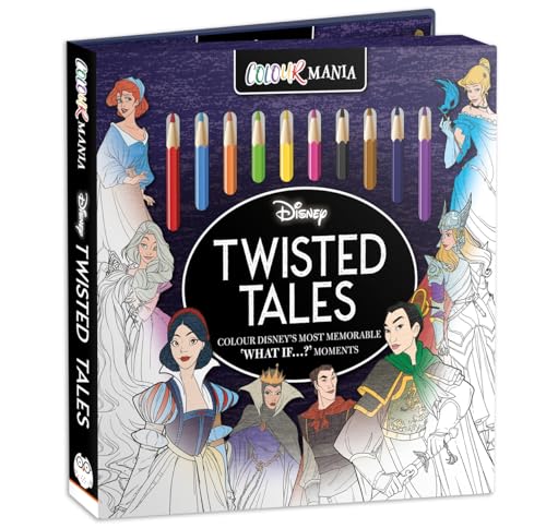 Disney Twisted Tales Colourmania kit with coloring pencils and characters.