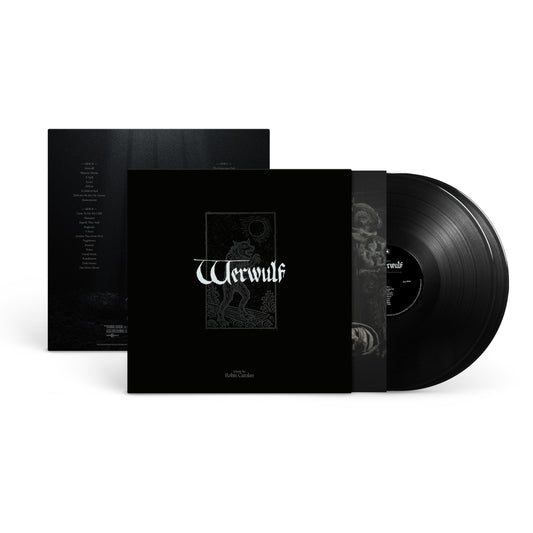 Black vinyl record and sleeve with ornate, light-colored artwork.