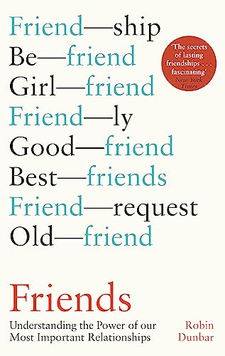 Book cover with stacked words relating to friendship, red title "Friends".