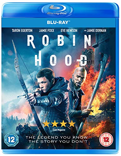 Blu-ray cover for "Robin Hood" featuring Taron Egerton and Jamie Foxx.