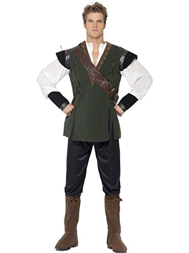 Man wearing a green and brown Robin Hood costume with boots.