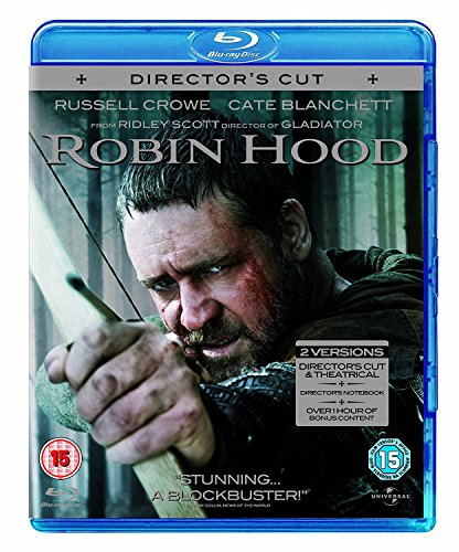 Blu-ray case for “Robin Hood” featuring Russell Crowe with a bow and arrow.