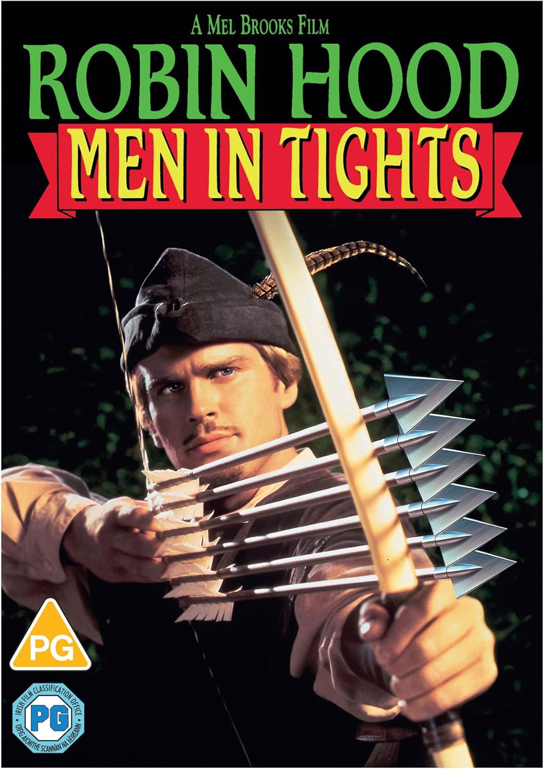 Robin Hood Men In Tights DVD cover featuring Cary Elwes with a bow.