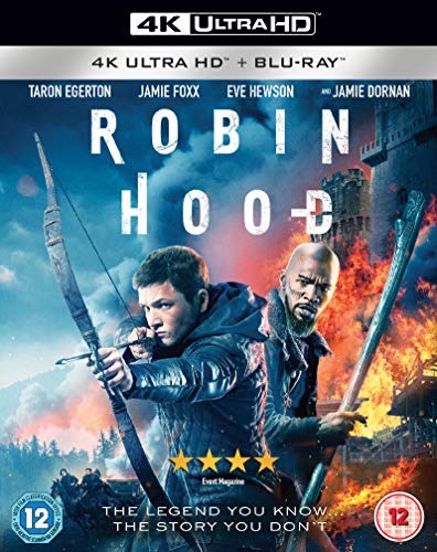 Robin Hood movie poster featuring Taron Egerton aiming a bow, with Jamie Foxx.