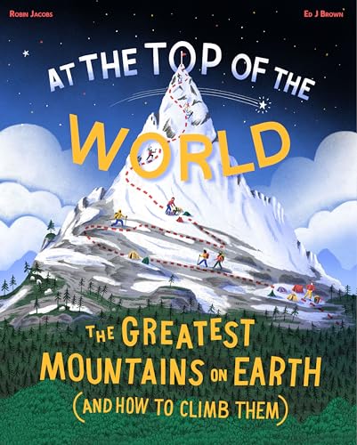 Book cover illustration of a snow-capped mountain with climbers and a dotted path.