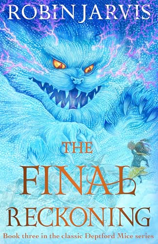 A giant, glowing blue cat looms over a small figure on a book cover.