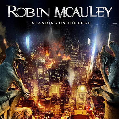CD cover for Robin McAuley’s “Standing On The Edge” with city and gargoyles.