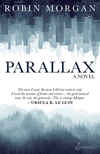 Book cover for “Parallax” with blurred cityscapes and dark, smoky tones.