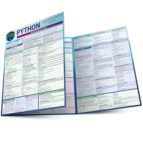 Folded Python programming reference guide with blue and white text.