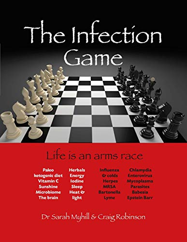 A chessboard with white and black pieces on a gradient background with book title.