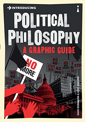 Book cover: “Political Philosophy: A Graphic Guide” with protest imagery.