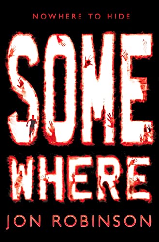 Book cover: “Somewhere” with red hands and a running figure.