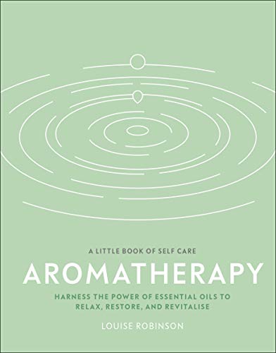 Pale green book cover with white ripple design and title “Aromatherapy”.