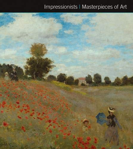 Impressionist painting of a poppy field with figures under a cloudy sky.