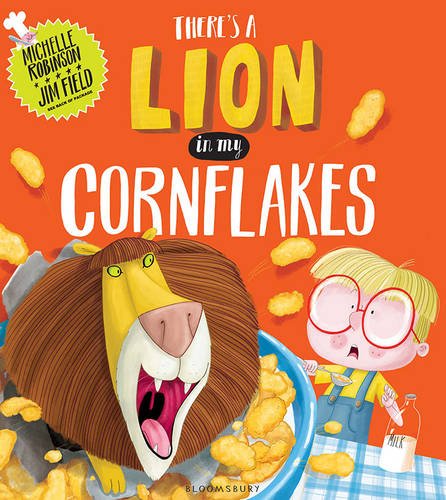 Children’s book cover: a lion’s head emerging from a bowl of cornflakes.