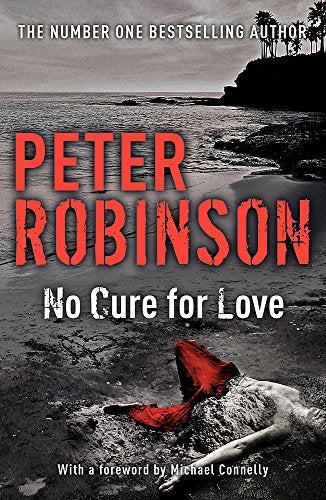 Book cover: "No Cure For Love" by Peter Robinson, with a coastal scene.
