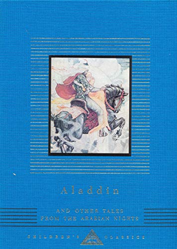 Blue book cover featuring a painting of a man on horseback, titled "Aladdin".