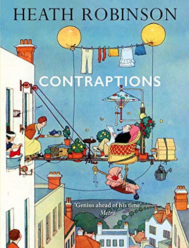 Book cover illustration showing a man in a floating chair suspended by balloons.