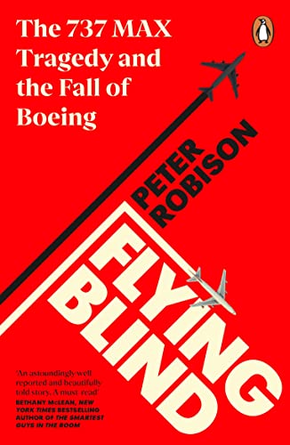 Book cover of Flying Blind with a red background, white text, and airplane graphics.