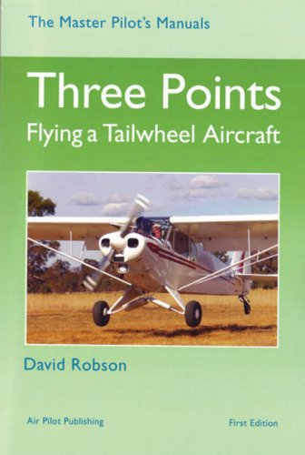 Book cover: "Three Points" about flying a tailwheel aircraft, with a plane image.