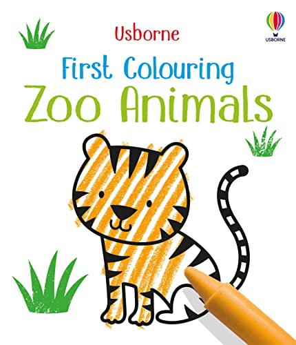 Children's coloring book cover with a simple tiger and crayon illustration.
