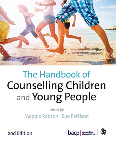Book cover with children running on a beach, titled “The Handbook of Counselling Children & Young People.”