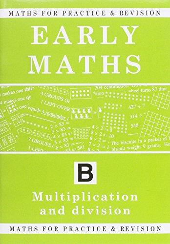 Green textbook cover with “Early Maths” title and multiplication examples.