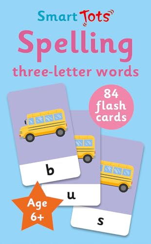 Flashcards with school buses and letters for learning three-letter words.