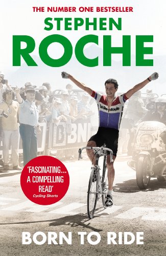 Book cover: cyclist Stephen Roche with arms raised in victory.