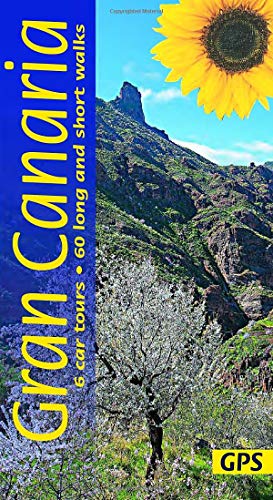 Gran Canaria guidebook cover with mountain landscape and sunflower.