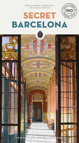 Book cover: "Secret Barcelona" with a colorful stained-glass ceiling image.