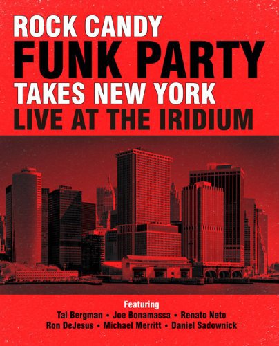Red album cover with city skyline and black and white text, featuring artist names.
