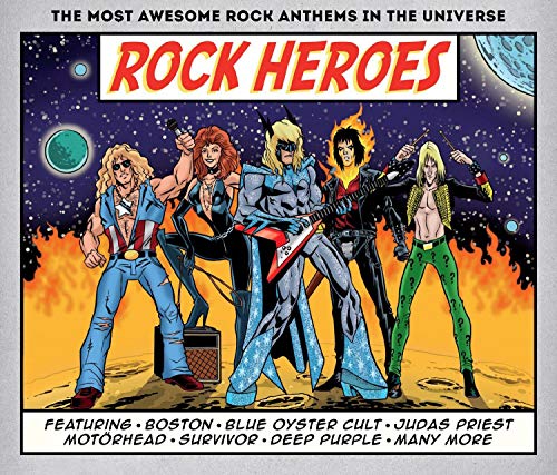 CD cover: comic-style illustration of rock musicians in a fiery scene.