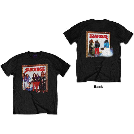 Black t-shirt with "Sabotage" album artwork featuring Black Sabbath band members.