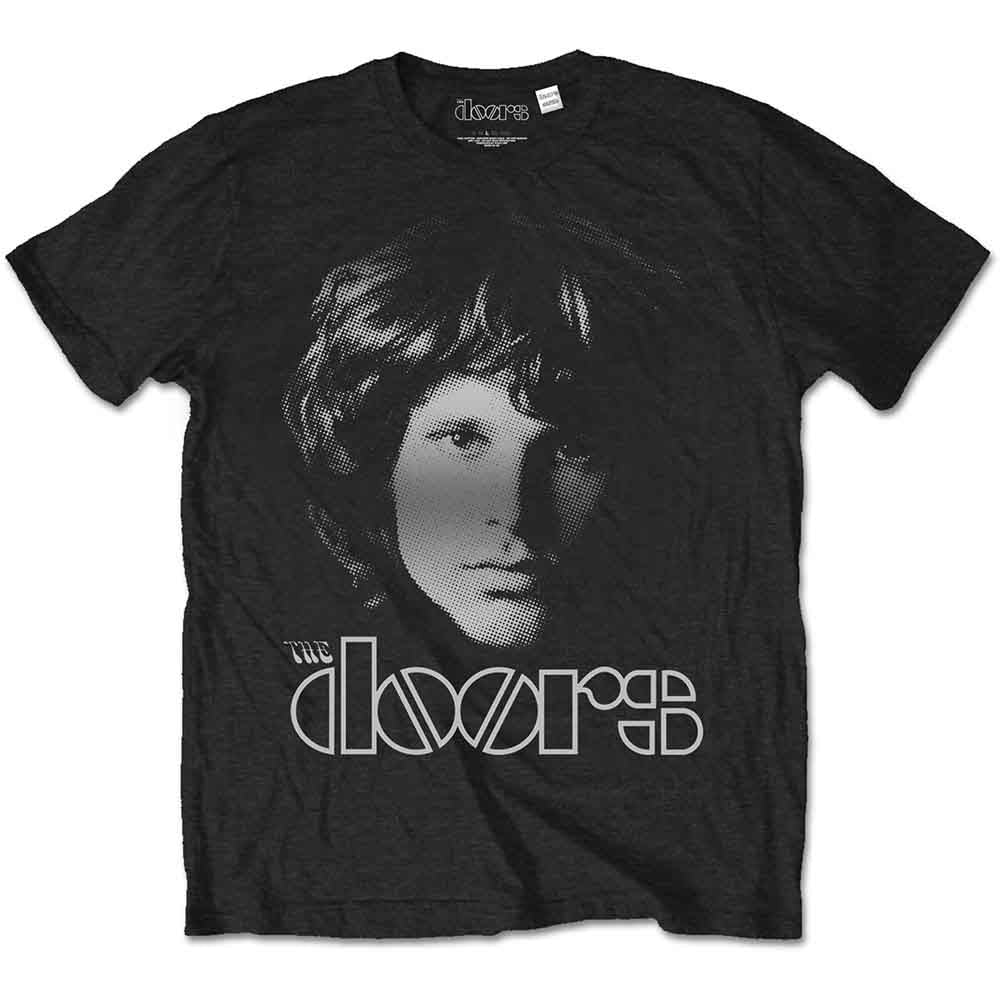 Black t-shirt with halftone portrait of Jim Morrison and "The Doors" logo.