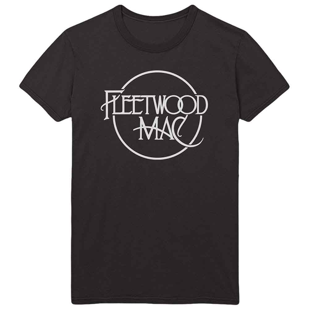 Black t-shirt with white Fleetwood Mac logo in a circle.