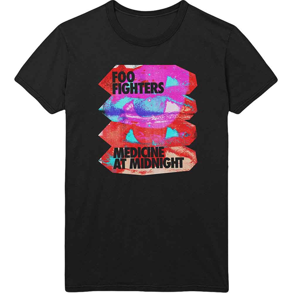 Black t-shirt with colorful "Foo Fighters Medicine at Midnight" design.