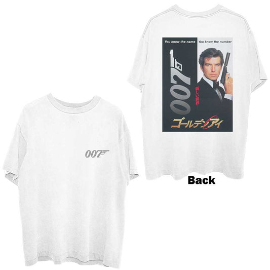 White t-shirt with "007" logo on the chest, worn by a man.