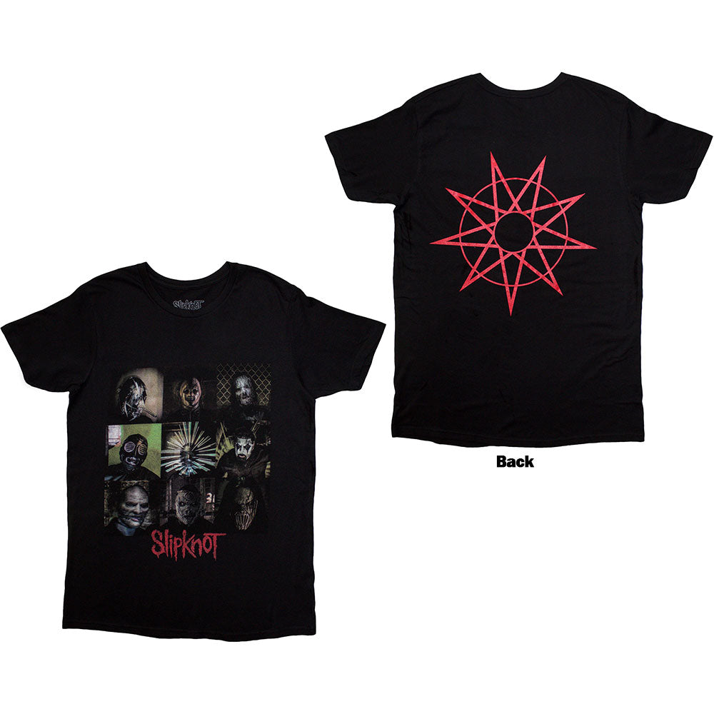 Black t-shirt with Slipknot imagery on front and a star on back.