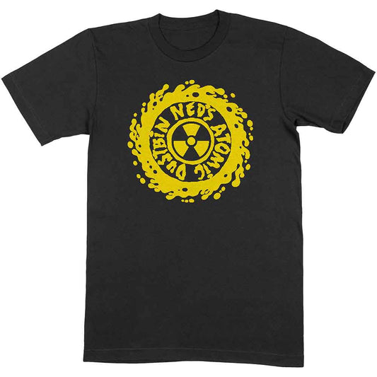 Black t-shirt with yellow circular logo featuring a radiation symbol.