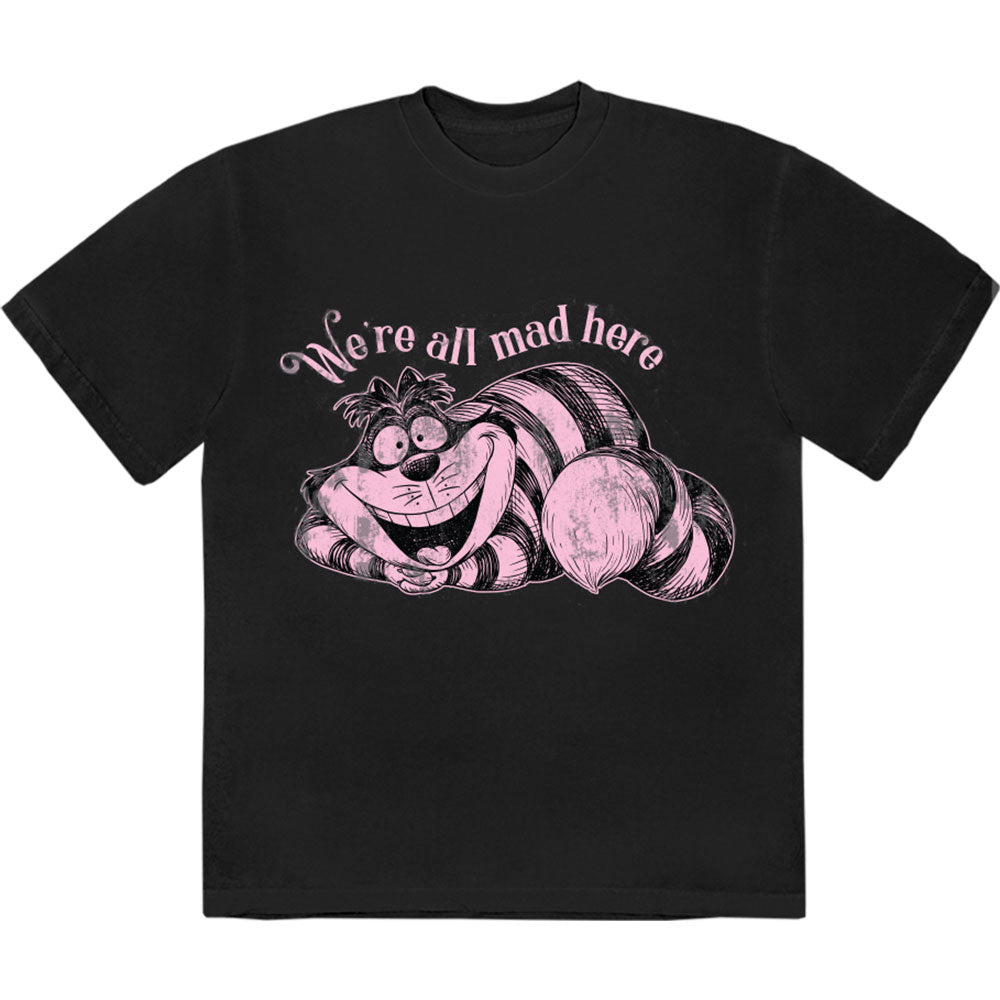 Black XXL t-shirt with Cheshire Cat and “We’re all mad here” text.