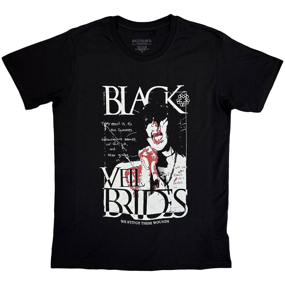 Black t-shirt with a distressed image of Black Veil Brides and text.
