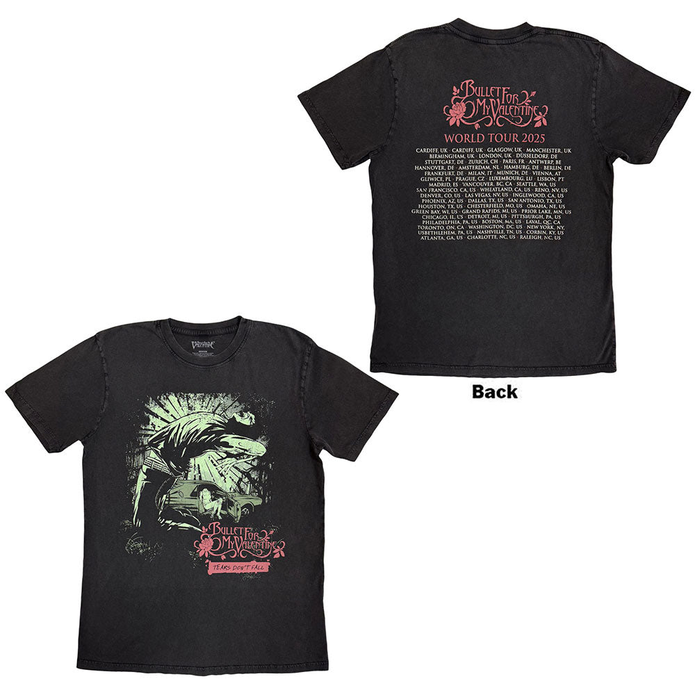 Black t-shirt with Bullet for My Valentine graphic on front and tour dates back.