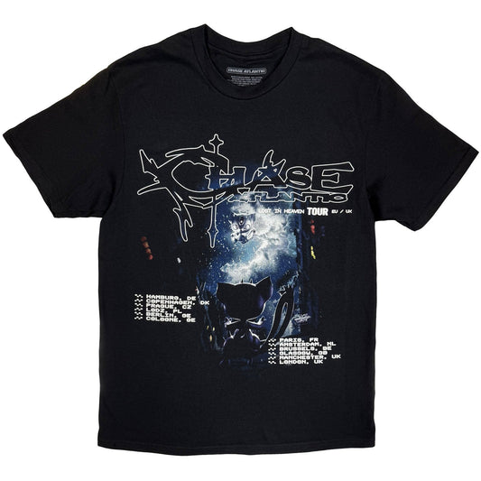 Black XXL t-shirt with white Chase Atlantic tour graphic print.
