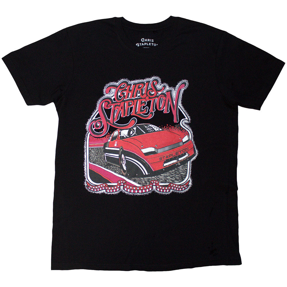 Black t-shirt with a red race car and "Chris Stapleton" graphic.